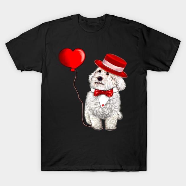 The Best Valentine’s Day Gift ideas top 10, Cavalier king charles spaniel fancy dress red bow tie and hat, white Cavoodle Cavapoo Valentines day T-Shirt by Artonmytee